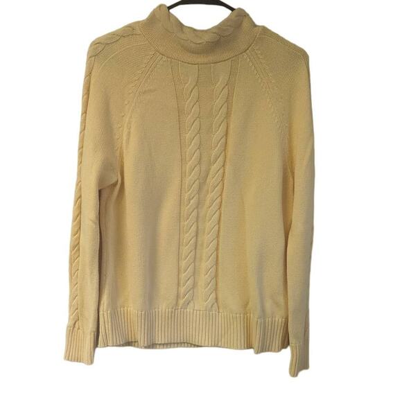 Pendleton Cotton mockneck cableknit yellow raglan sweater size Large - Picture 6 of 8